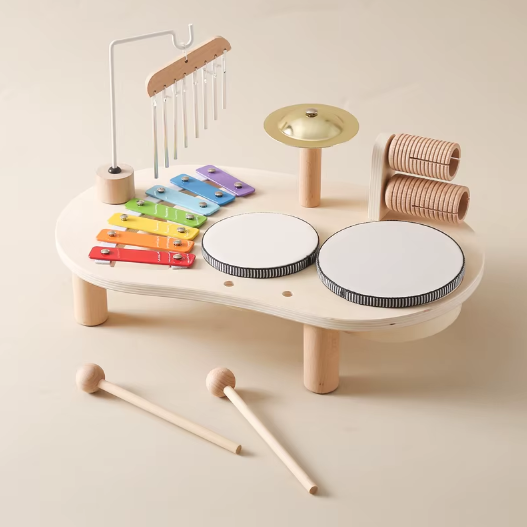 Educational Baby Toys Wooden Xylophone Bells - Montessori Music Table for Newborn Birthday Gifts