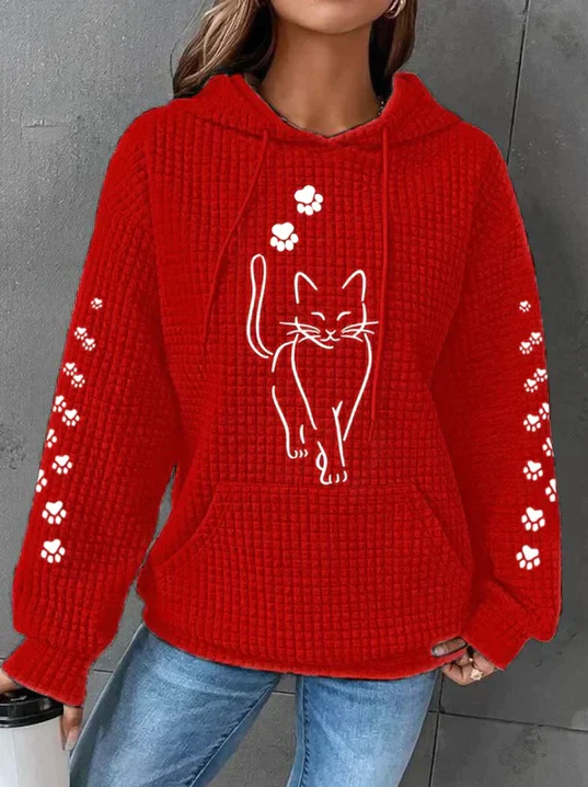 Cozy Warm Women's Hoodie - Oversized Waffle Knit, Casual
