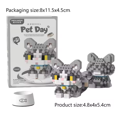 Mini Cute Pet Cat Building Block Kit - Educational Toy for Kids and Adults, City Cartoon Animal Design