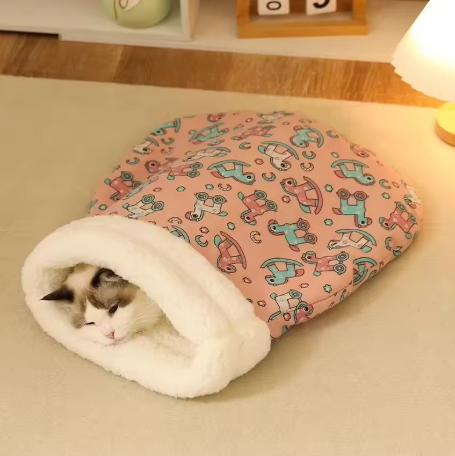 Self Warming Cat Bed - Plush Cat Sleeping Bag for Indoor Cats, Cozy Nest for Compact Pets