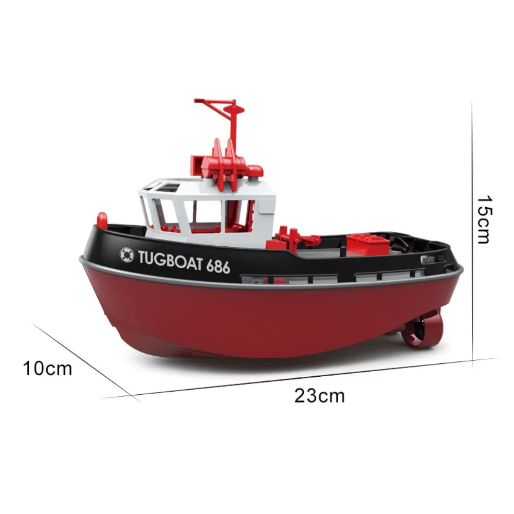 Powerful Dual Motor RC Tugboat Model - 1:72 Motor-Driven Remote Control Boat for Boys, Cordless Fun