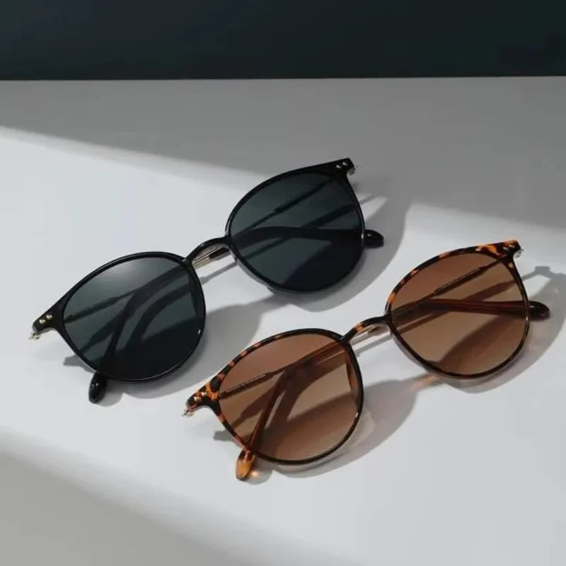 Compact Round Cat Eye Sunglasses Kit for Women and Men - Vintage Skinny Eyewear, 2 Pairs