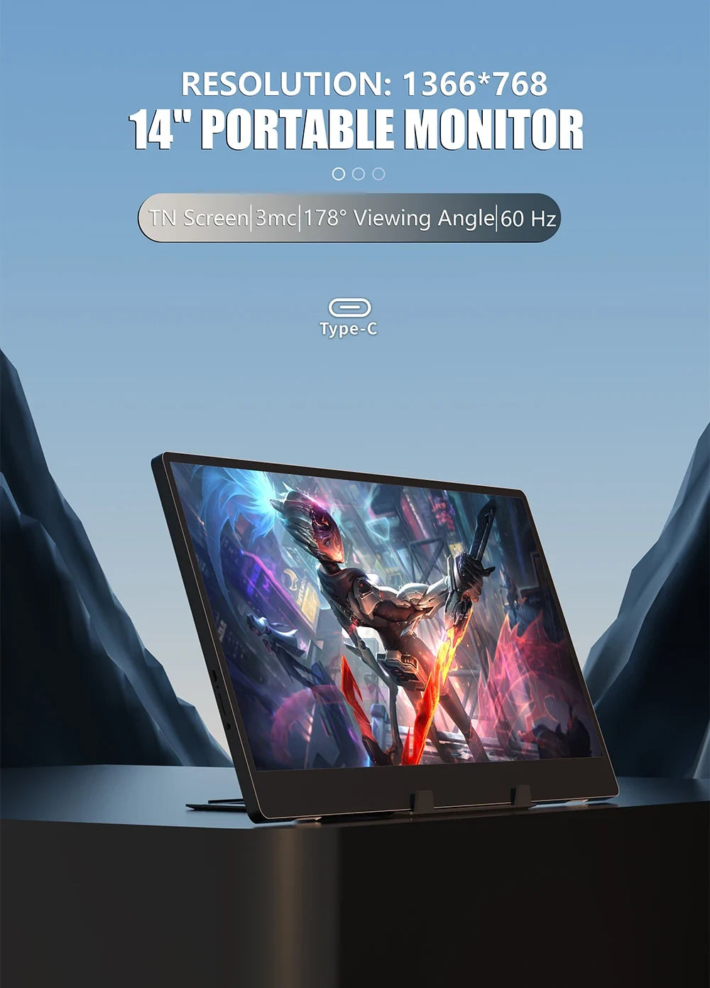 Travel-Friendly 14 Inch Monitor 178 Degree View Built In Speaker