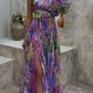 Lilac Maxi Dress with Side Slit and Capucine Print, Elegant Long Dress for Women, Fluid Fabric for Casual and Formal Occasions-1