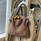 Straw2026 Edition Beach Bag - Large Capacity Woven Tote With Knot Shoulder Straps, Summer