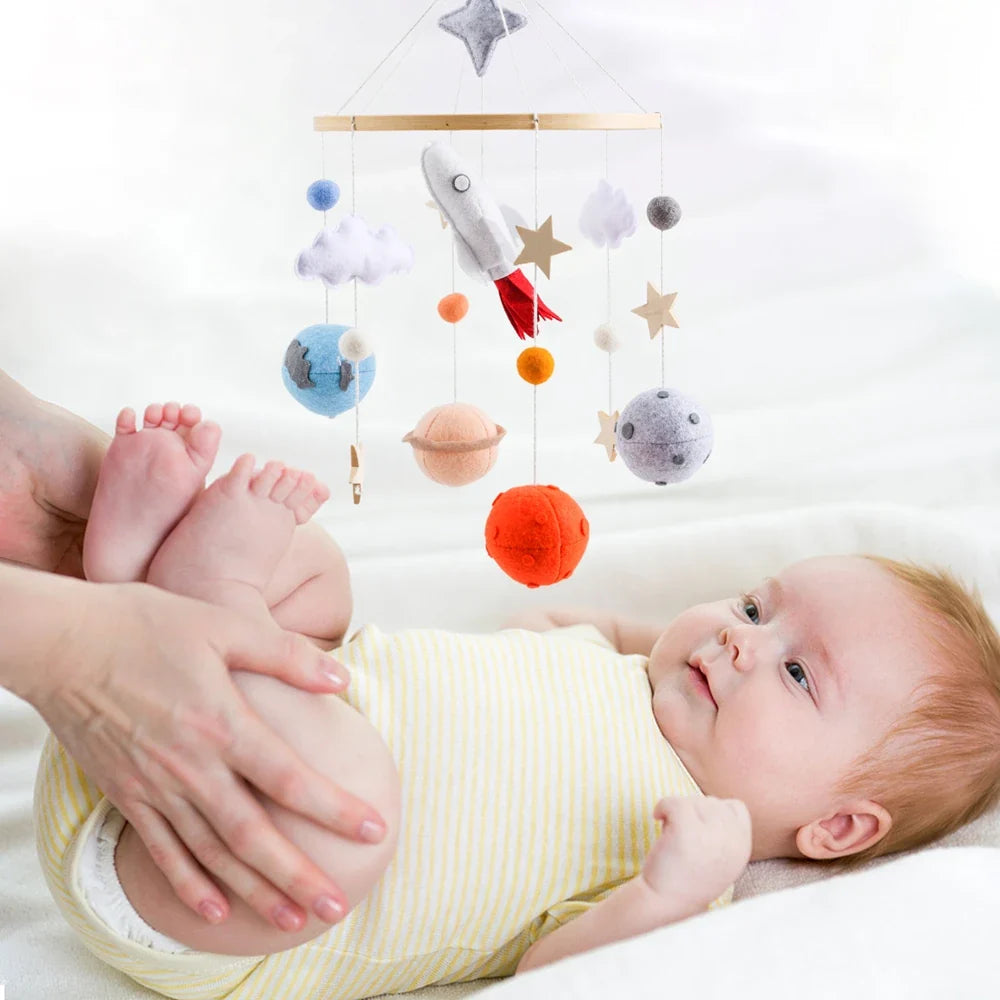 Rocket Wooden Crib Mobile Newborn Sensory Toys Soothing