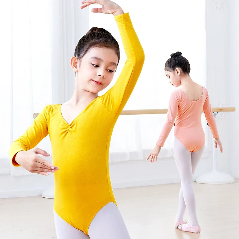 girls Breathable long sleeve ballet leotard - twist-front, cotton, for dance class