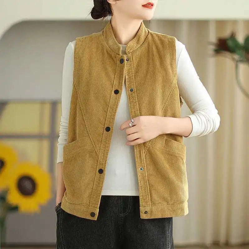 Plush Women's Corduroy Vest - Relaxed Sleeveless, Velvet