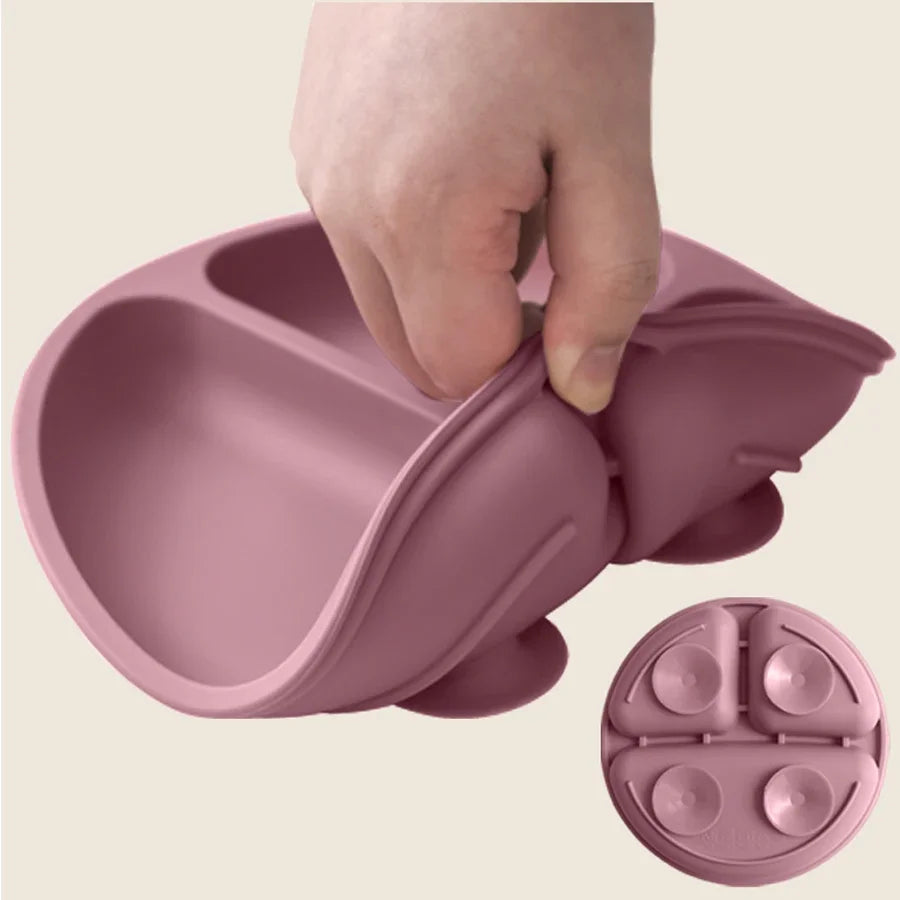 Baby Silicone Dining Plate with Suction Base, BPA Free Toddler Tableware, 8-Inch Divided Feeding Dish