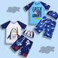 Light, Sturdy Boys' Two-Piece Swimsuit - Rash Guard Top, Shark-Print Trunks, Kit With Hat