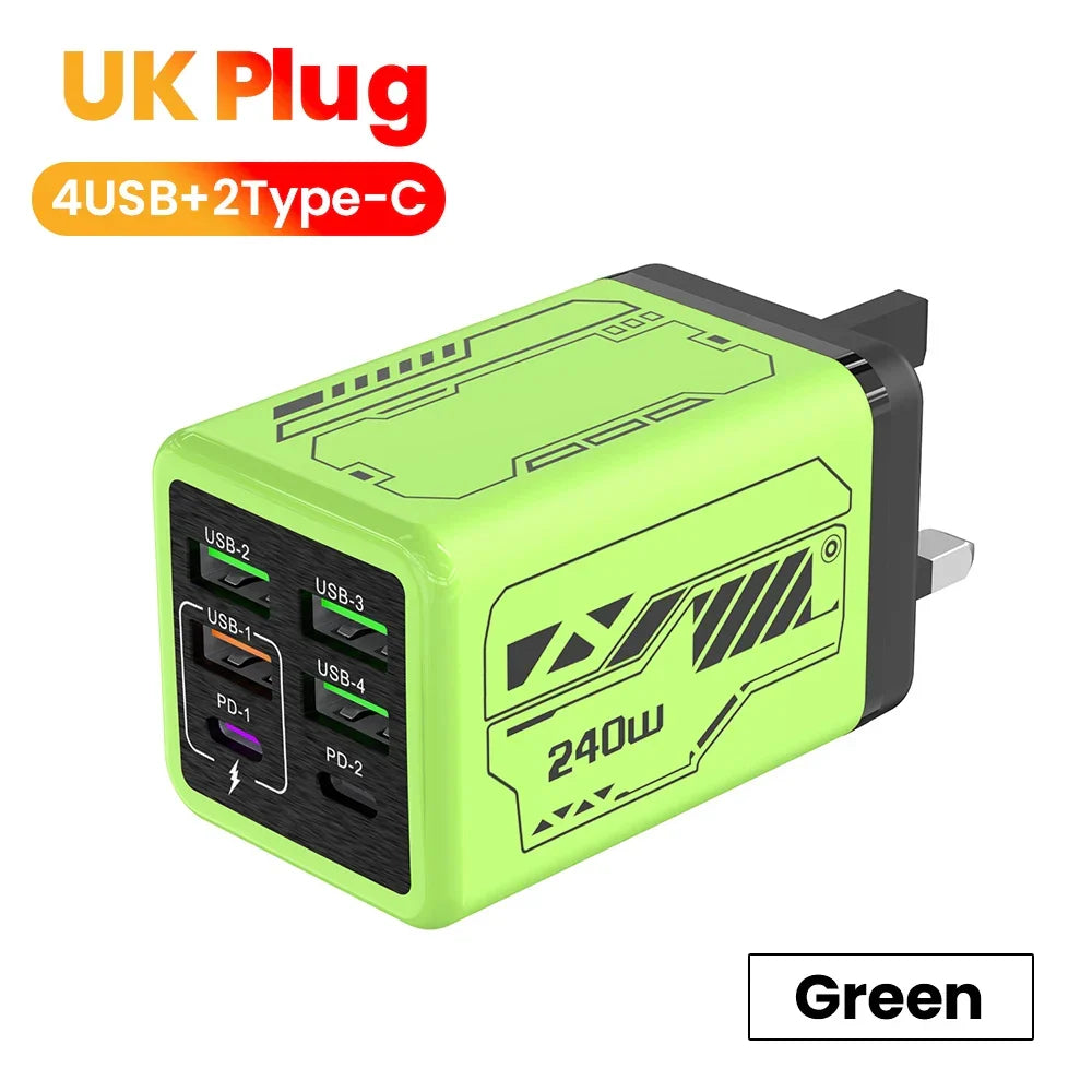 USB2026 Edition C Charger 6-Port Fast Charge, 4 USB A 2 Type-C PD3.0, EU UK US Plug, Back to School