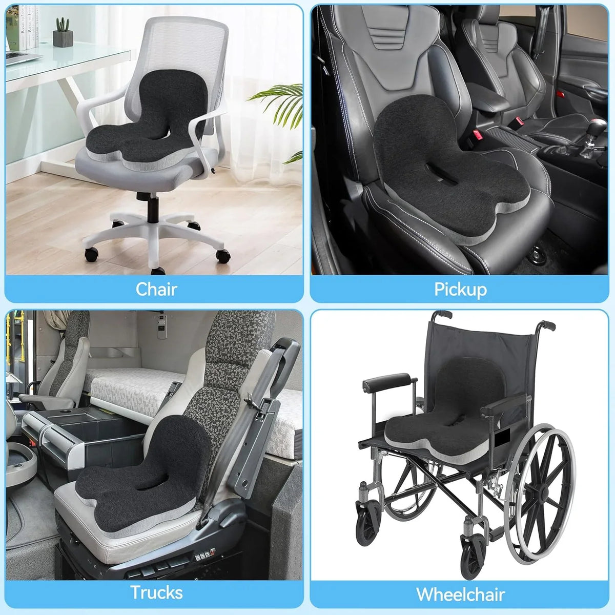 Comfort-Grip Lumbar Support for Office Chair and Car, Stress Relief – Memory Foam Seat Cushion