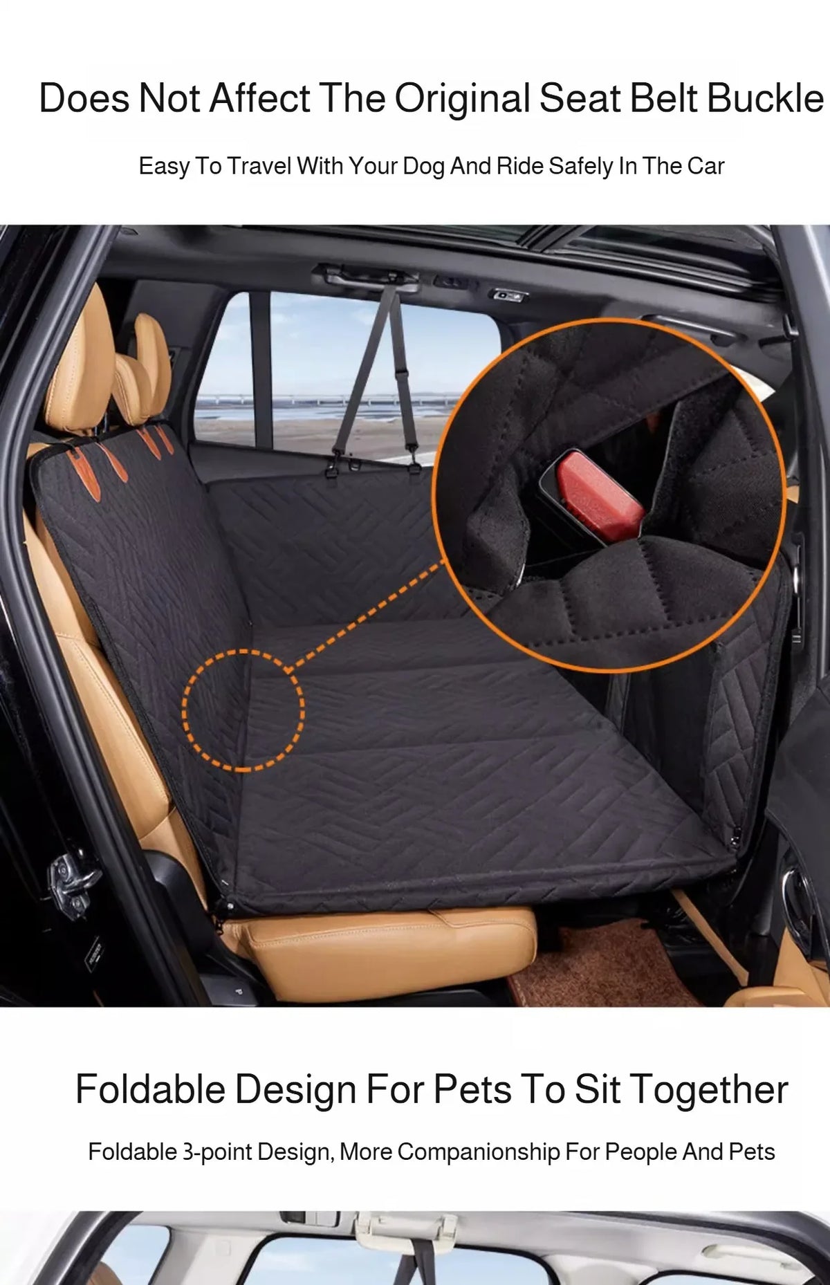 Water-Resistant Pet Car Seat Cover - Anti-Slip Scratch-Proof Hammock Back Seat Protector for Dogs