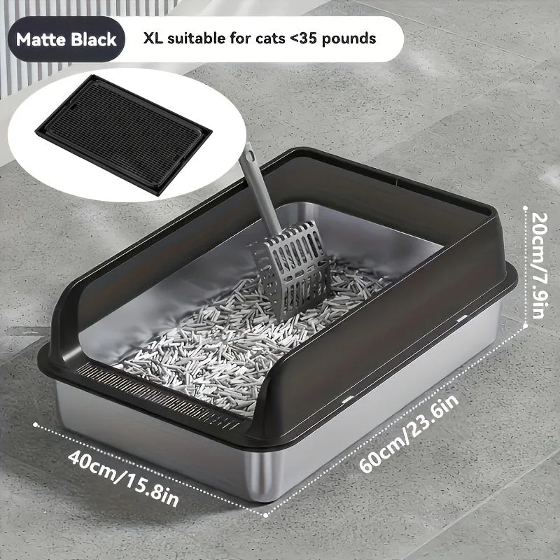 Semi-Enclosed Leak-Proof High-Sided with Mat 2026 – KEMORELA Extra Large Stainless Steel Cat Litter Box