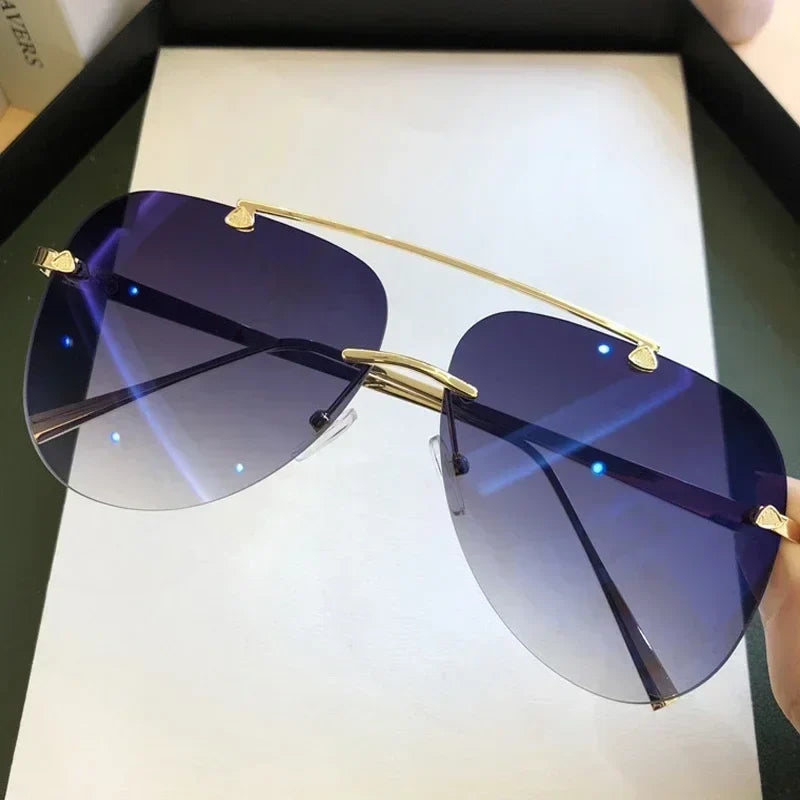 Vintage 2025 Rimless Aviator Sunglasses For Men Women Gradient Shades Black Brown