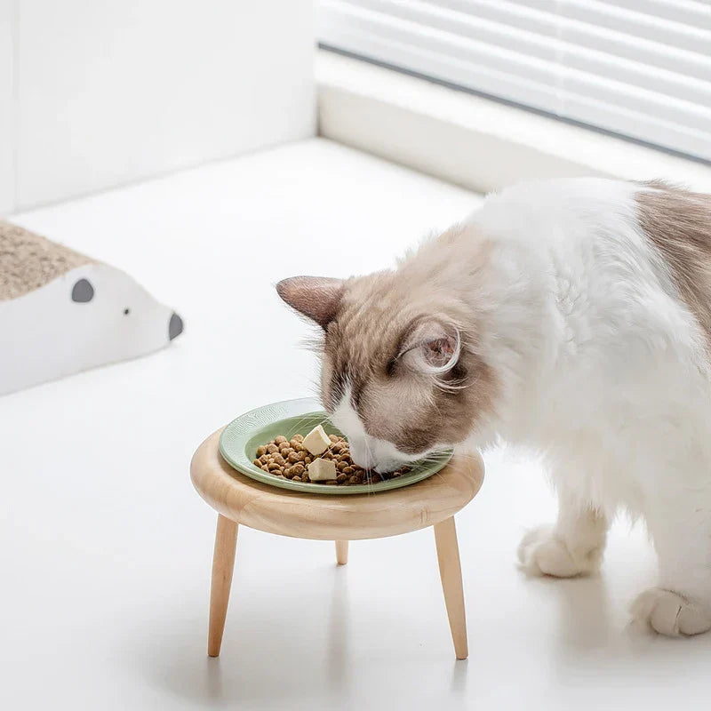 Cat Ceramic Bowl Kit Height Flexible Elevated Wooden Stand Double Food Water Bowls Fall 2025 Mess Free Feeding