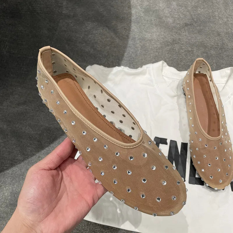 Women Breathable Ballet Flats - Mesh Crystal, Casual Walking