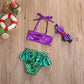 Light girls mermaid bikini set - lace-up 3D bow top, triangle briefs, elastic headband, polyester, summer swimwear