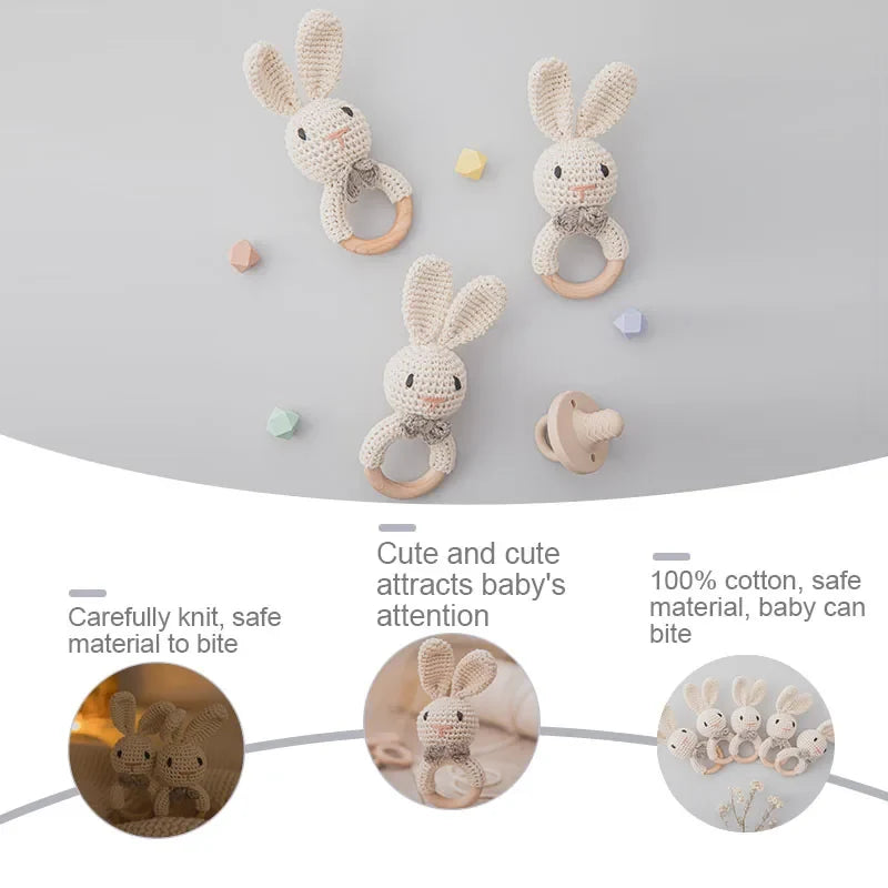 Crochet Baby Rattle Bunny Teether Newborn Sensory Toys
