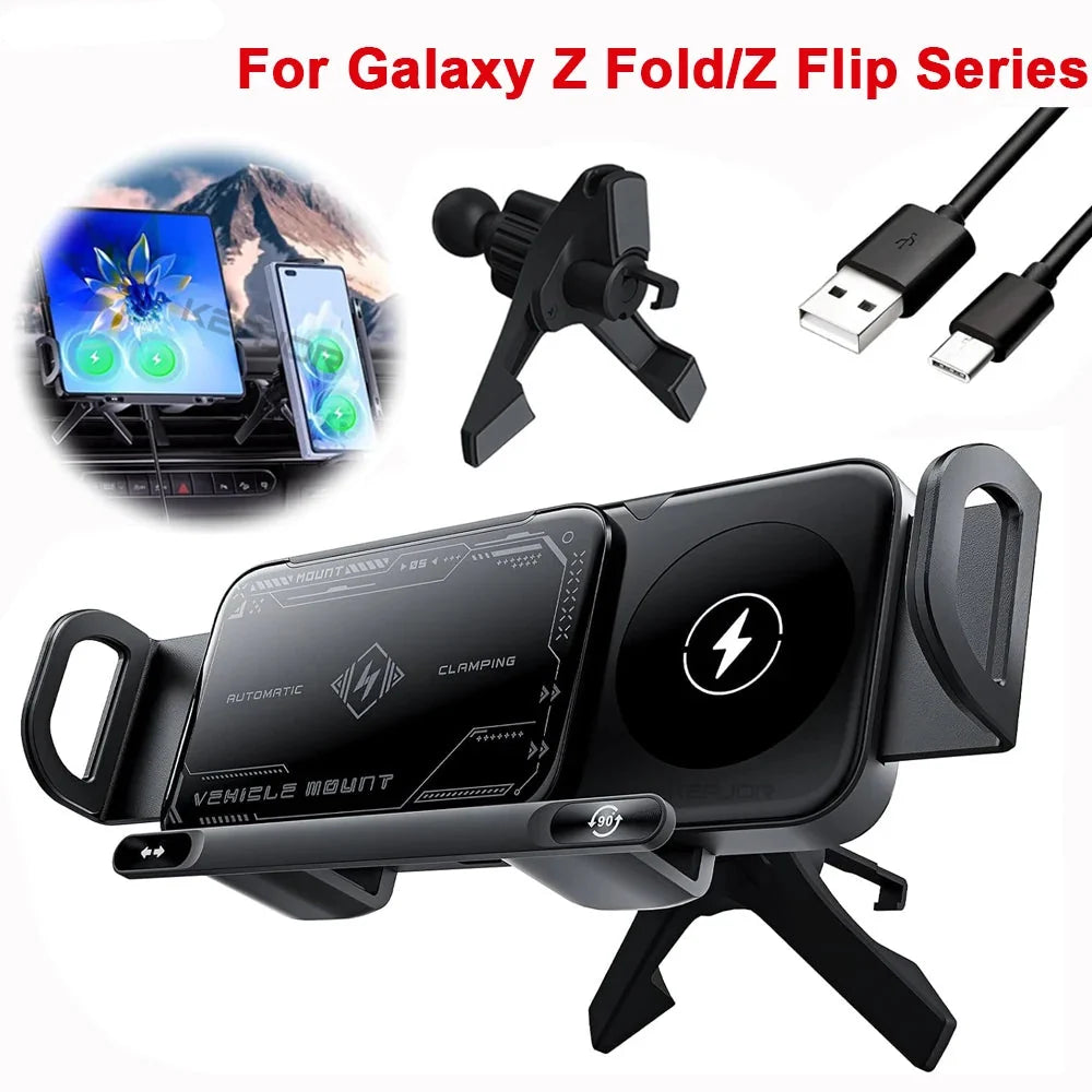 Wireless2026 Edition Car Charger Dual Coil Fold Screen Mount Fast Charge For Foldable Phones Air Vent Car Holder Fall