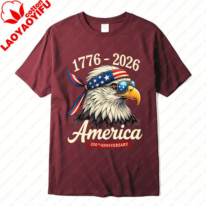 Plush Unisex Bald Eagle Graphic Tee - Short-Sleeve, Sturdy Cotton, For 250th Anniversary Independence Day Celebration