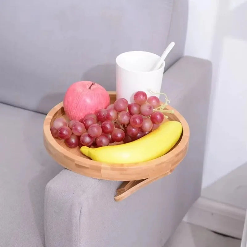 Bamboo Sofa Arm Tray Travel-Friendly Couch Armrest Snack Holder