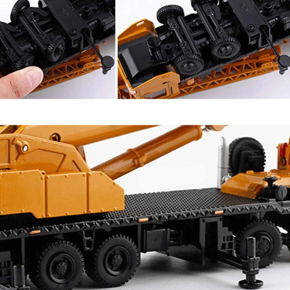Alloy Scale Diecast Engineering Crane Toy - 360° Rotating, Four-Wheel Steering Model for Kids