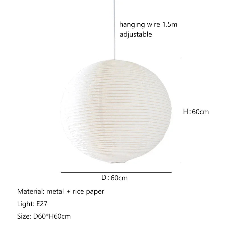Pendant Japandi Lamp Wabi Sabi Rice Paper Round LED Dimmable