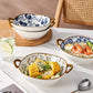 Inch 7.5 Japanese Ceramic Noodle Bowl With Handles Blue