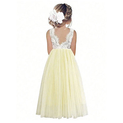 Light Girls’ Flower Girl Dress - Lace Bodice, Flowing Tulle Skirt, Polyester, For Wedding