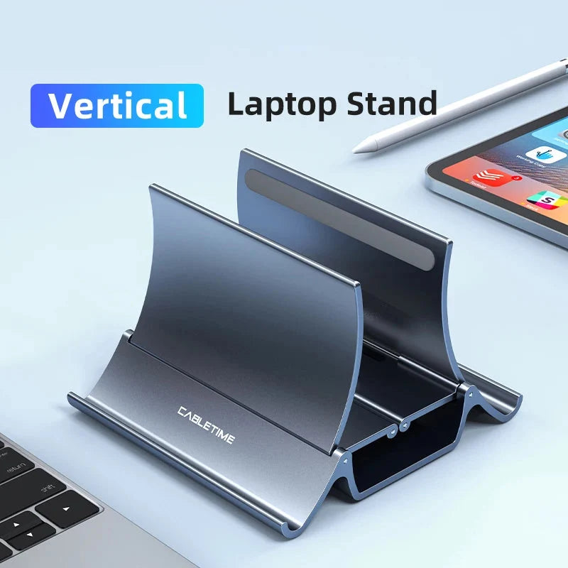 Laptop Vertical Stand with Silicone Grip - Dual Device Holder for MacBook & Tablet, Heat Dissipation,