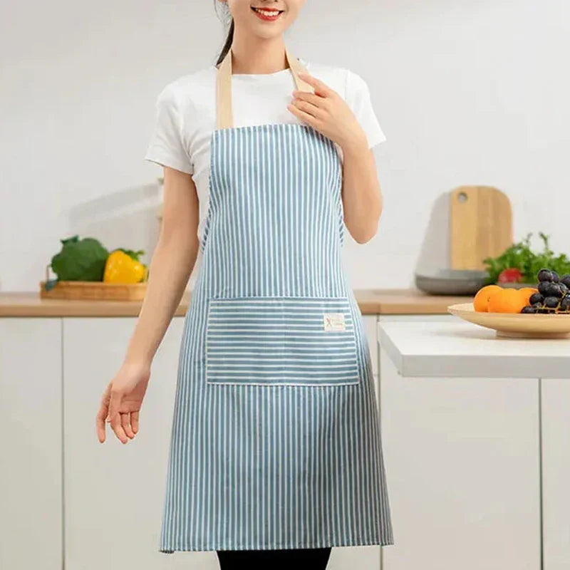 Kitchen Apron Linen Striped Hanging Neck Apron Japanese Style Cooking Gardening Fall 2025 Breathable Flexible