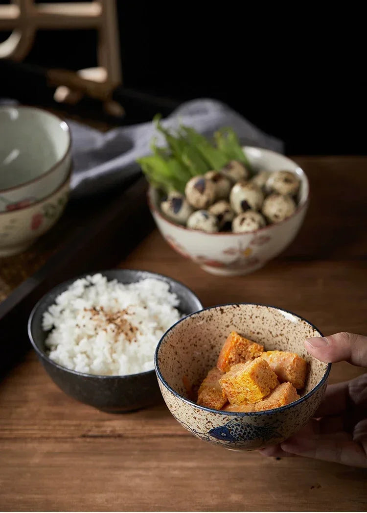 Ceramic 4.5 Inch Japanese Rice Bowl Retro Household Tableware