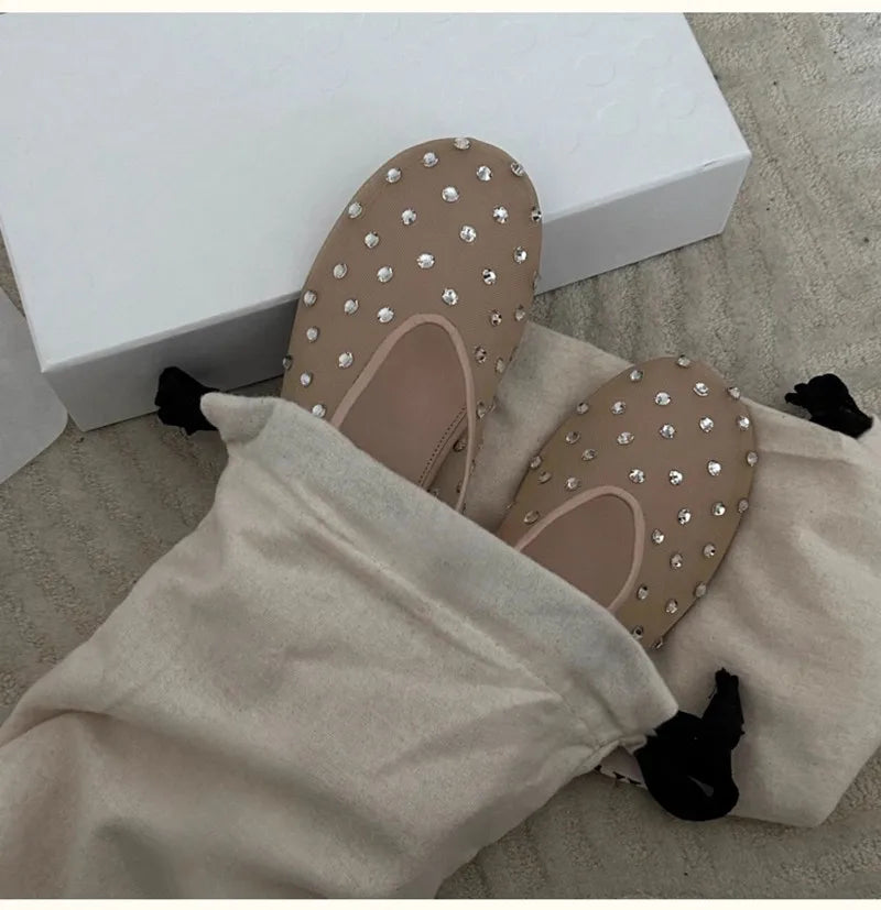 Women Breathable Ballet Flats - Mesh Crystal, Casual Walking
