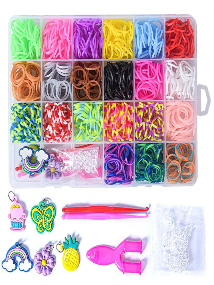 Creative Jewelry Making Kit with 24 Grid Rubber Bands - Vibrant DIY Bracelet Kit for Young Crafters, Ideal Gift for Colorful Creations