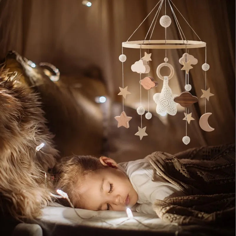 Mobile Baby Wooden Crib Hanging Toy Newborn Nursery Fall 2025 Soothing Music Developmental Gift