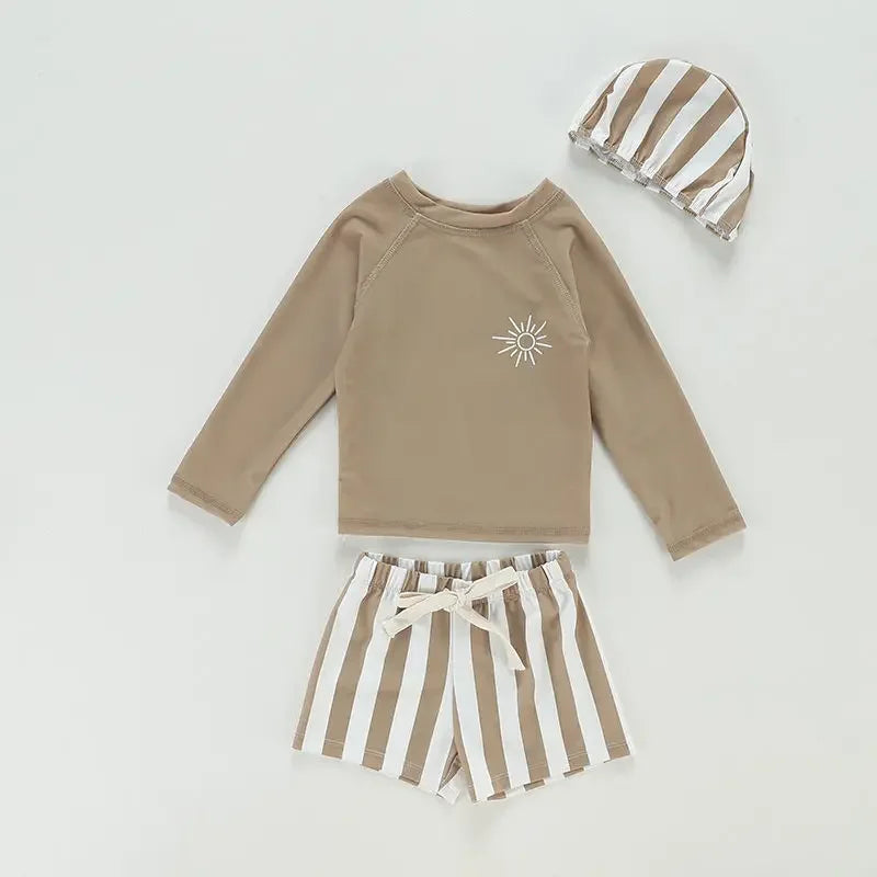 Fast-dry baby boys' swimwear set - long-sleeve top and shorts, polyester, for swimming
