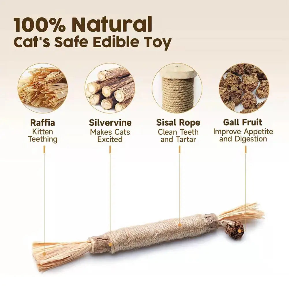 Organic Silver Vine Cat Dental Chew Rod - Bite-Resistant Matatabi Teeth Cleaning Toy