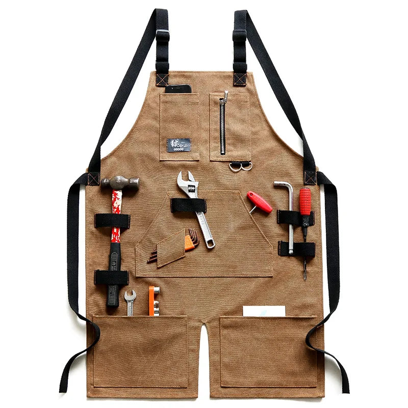 Denim Canvas Apron With Flexible Cross Back Straps Work Apron Fall 2025 Custom Logo Sturdy Device Pockets