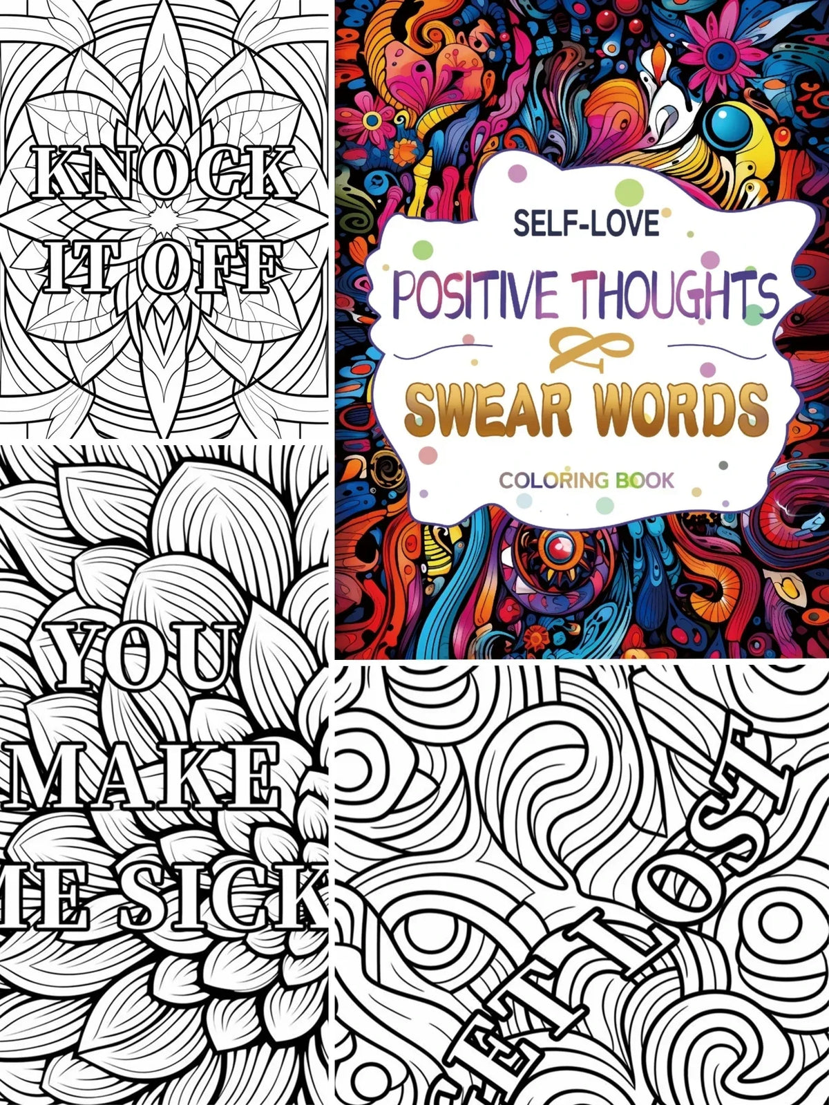 Book Coloring Upgraded Thick Paper Mindfulness Positive Thoughts And Swear Words Holiday Gift 2025 Stress Relief