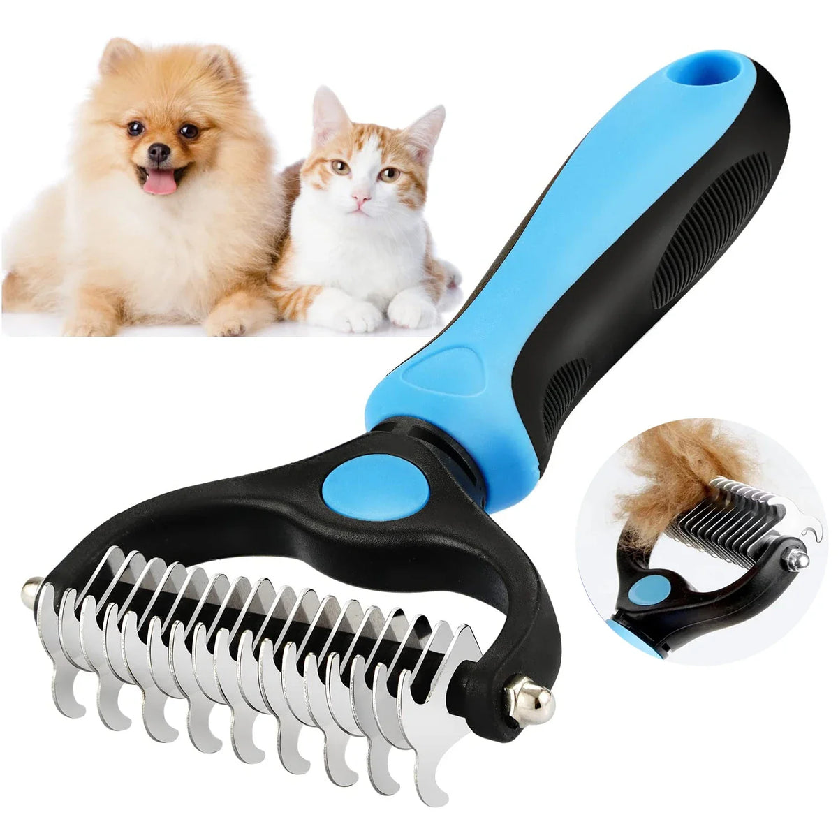 Pet Grooming Maintenance Deshedding Brush for Dogs & Cats - Fur Remover & Knot Cutter Comb