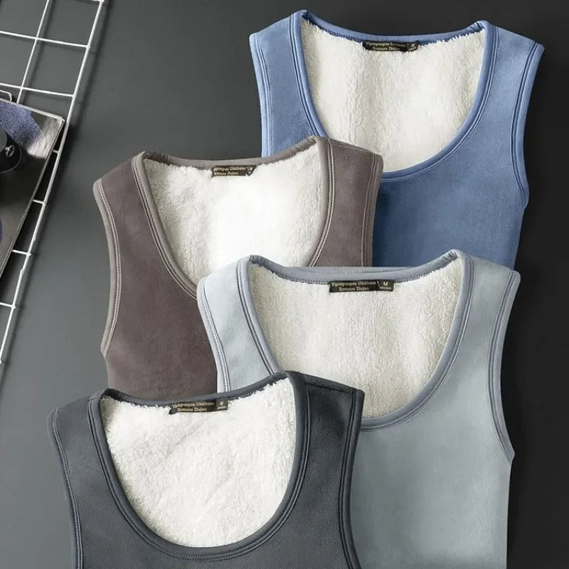 Velvet Lamb Thermal Vest - Sleeveless Insulated Men's T-shirt for Cold Weather, Large Size Cozy Top