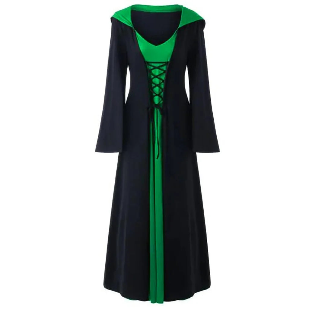 Women's Lace-Up Hooded Medieval Vampire Witch Cloak Robe - Great Halloween Costume for Themed Events