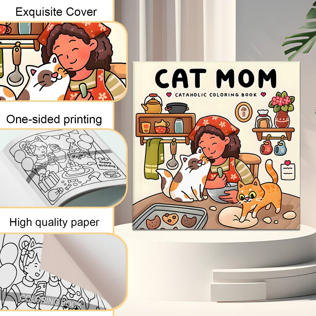 Book Coloring 24-Page Cat Family Life Scenes Relaxation Easter Gift Idea For Stress Relief