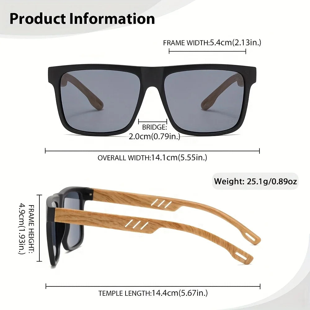 Square Sunglasses Frame Unisex Outdoor Eyewear UV400 Protection Summer 2026 Trend Wood Grain Hinges