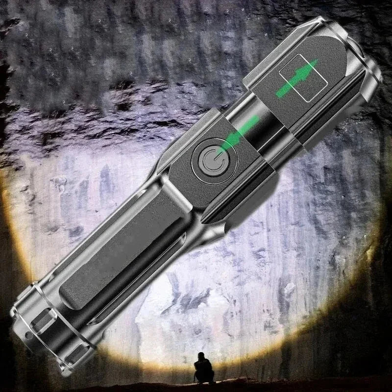 Telescopic Zoom Tactical Flashlight - Battery-Powered LED Torch, 4 Lighting Modes, Water-Resistant for Camping and Fishing