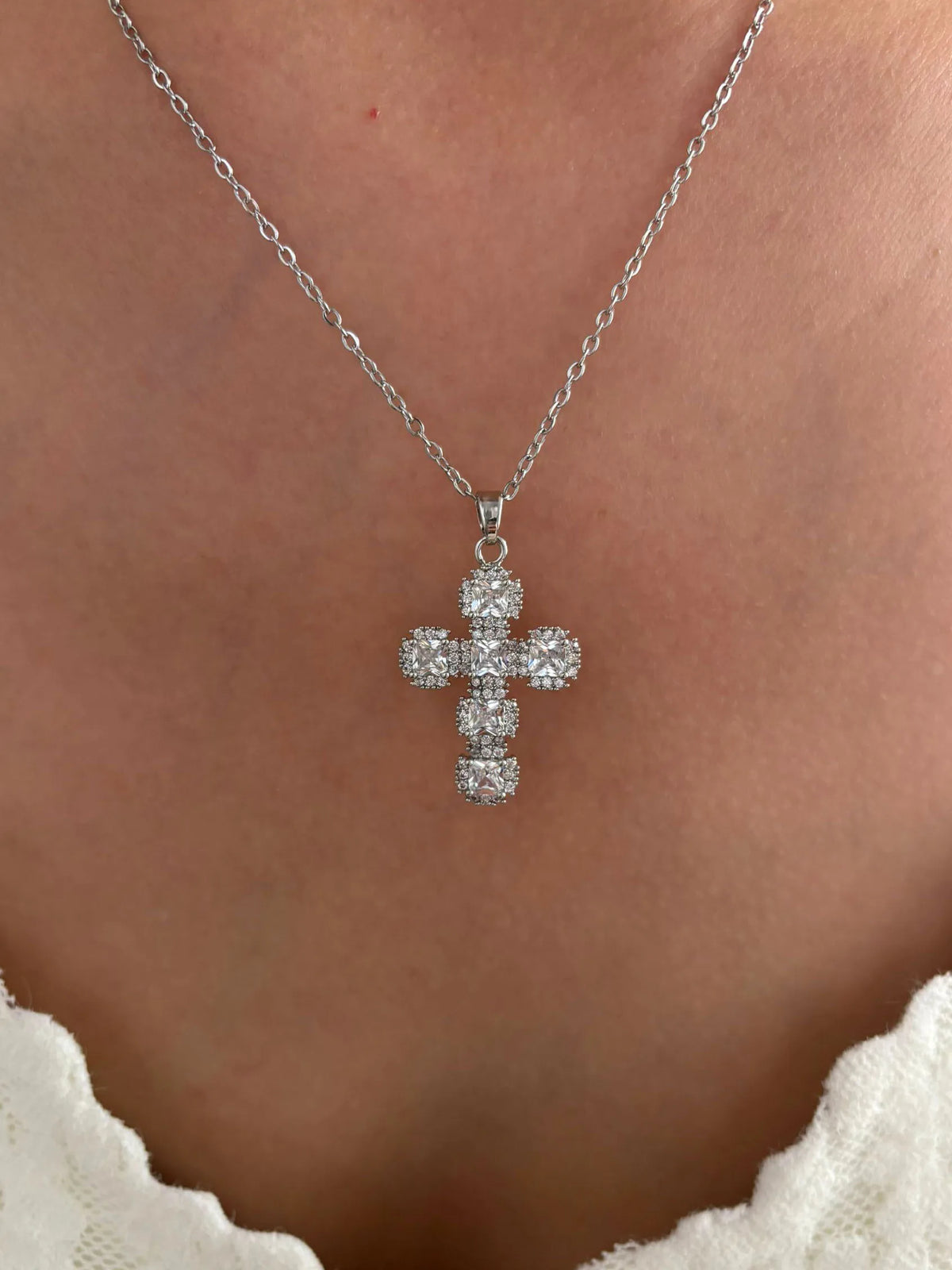 Pendant Cross Necklace Gold Tone - Cubic Zirconia Jewelry, Stainless Steel Chain, Fall 2026 Gift Idea
