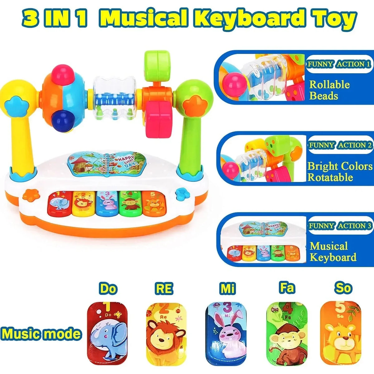 Piano Baby Toys Kids Rotating Keyboard With Light Sound
