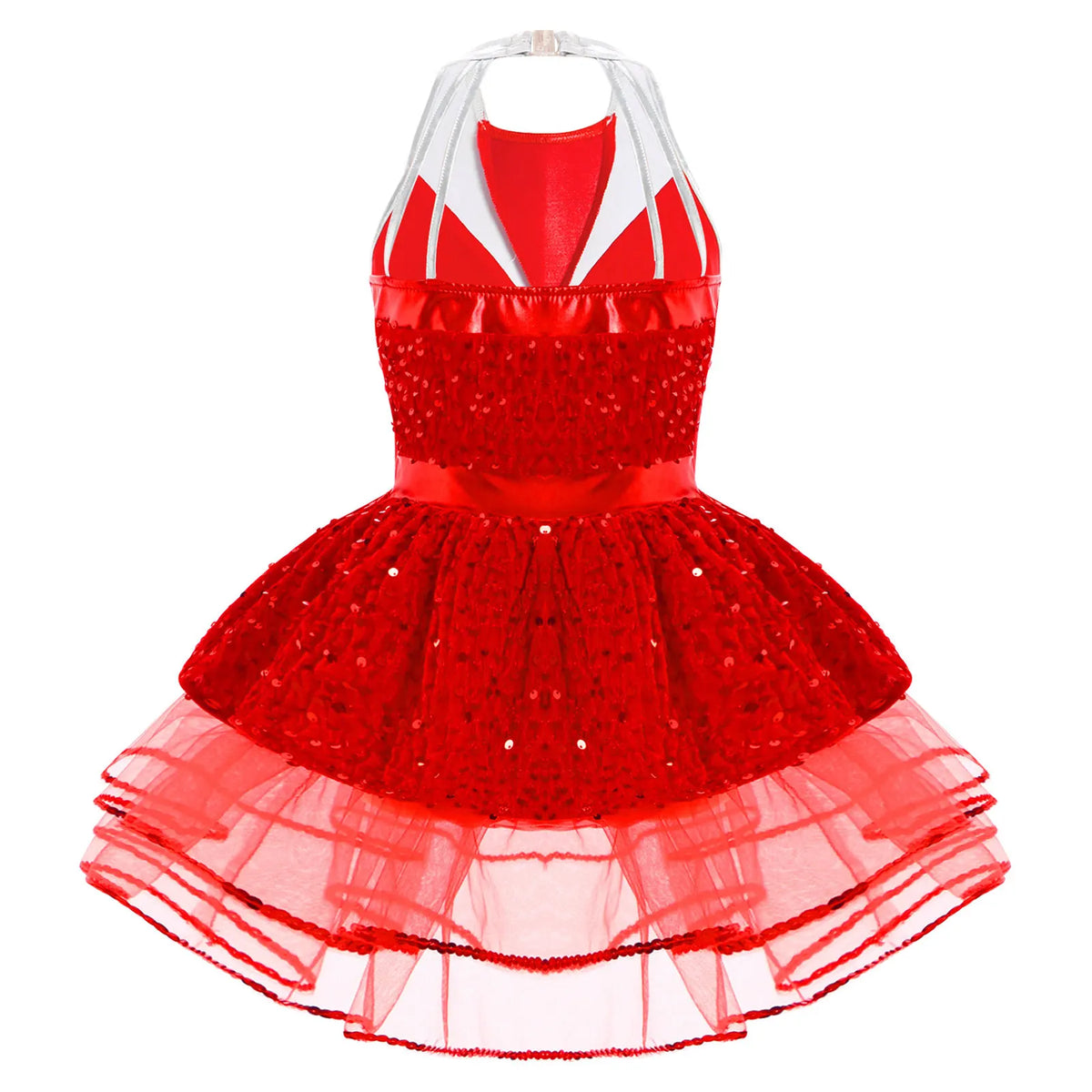 Light girls' leotard - sequined skirted tutu, polyester, for ballet and dance performances