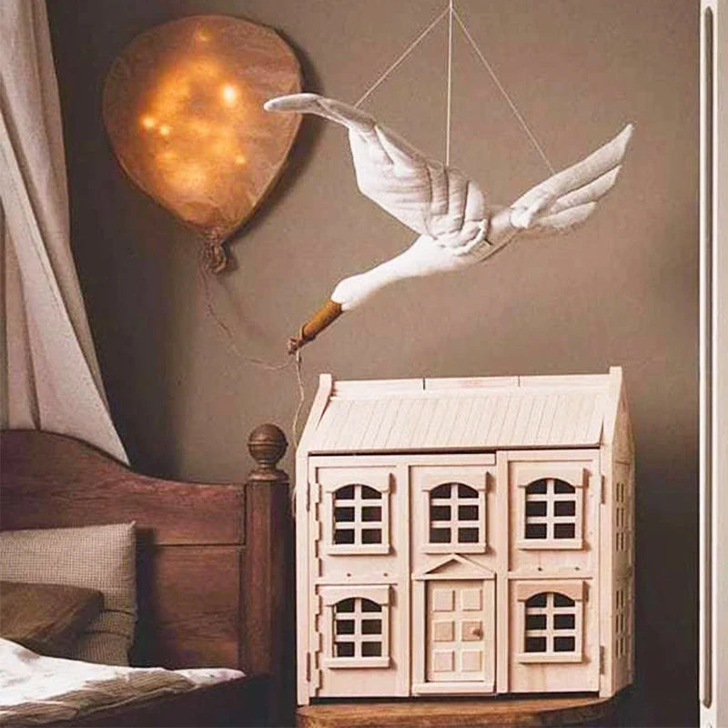 Swan Plush Wall Hanging Mobile Soothing Pillow Nursery Decor Fall 2025 Boho Kids Room Calming Accent